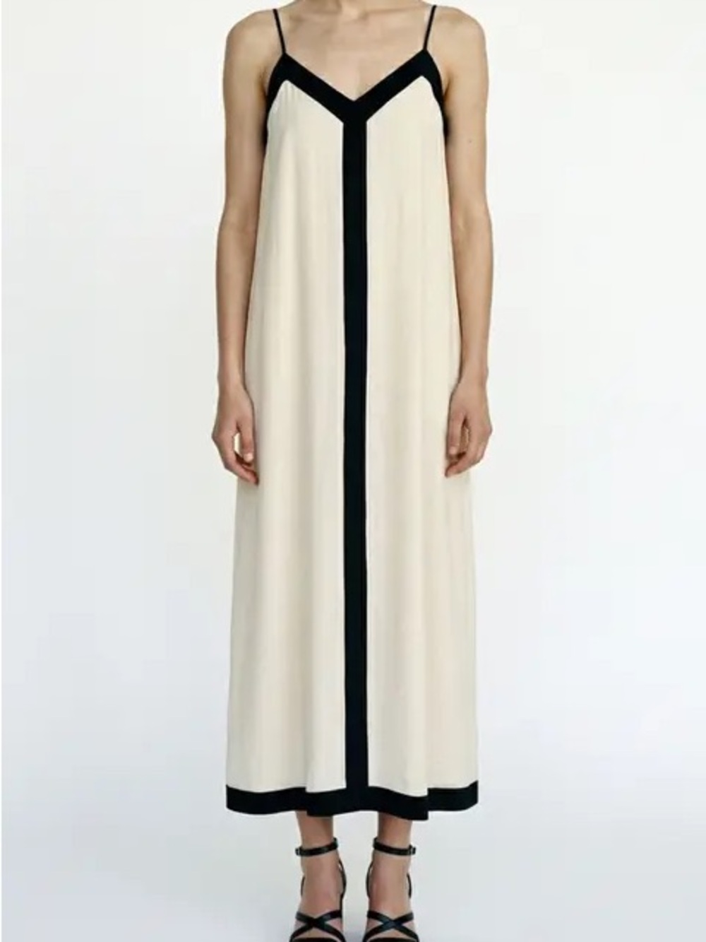 Black Trim Cream Maxi Slip Dress